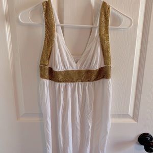 White grecian stretch tunic with gold glitter gems